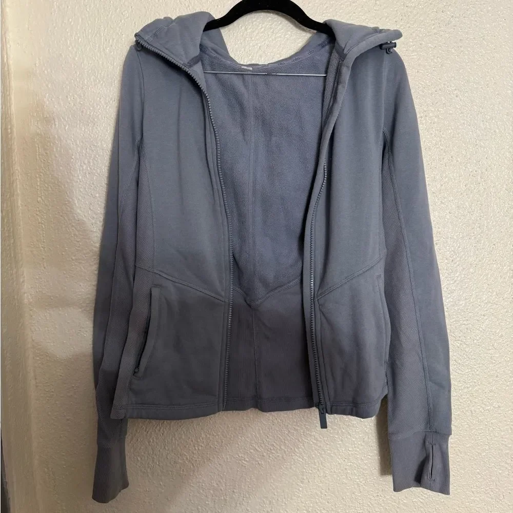 ALO YOGA Foundation Zip Hoodie bluish grey color steel blue size Small